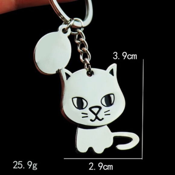 Cute Cat Keychain • Rotating Charm • Silver Metal Accessory - New - Picture 7 of 10